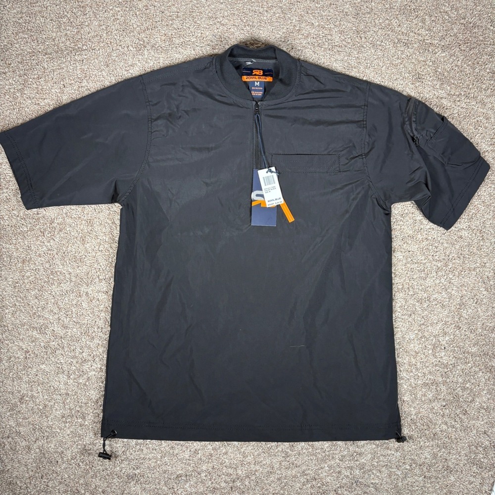 Royal Blue Men's‎ Black Short Sleeve Pullover Collared Shirt Style 72301 Size M